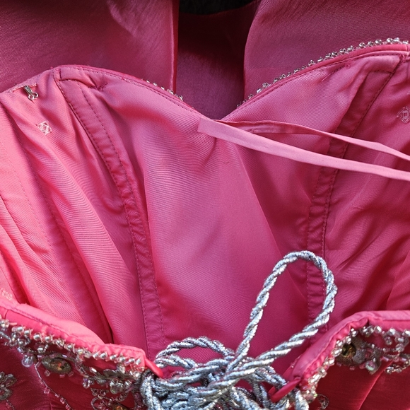 Watermelon Pink Embellished Strapless Gown - Picture 9 of 16